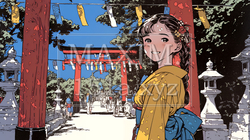 和服を着て初詣をしている若い女性 | 3763943-6374