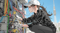 配線工事をしている女性作業員