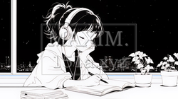 資料（本）を読みながら、うとうと眠ってしまう若い女性（シンプルな色使い） | 3777140-16032