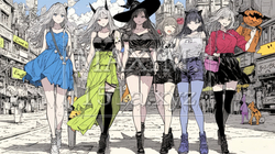 仲間とハロウィンイベントに参加する若い女性たち | 3786683-5388