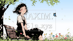 公園のベンチでひとり静かにくつろぐ若い女性（シンプルな色使い）｜3833890-5891