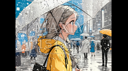 雨の日に傘をさして歩く若い女性｜3812857-8733