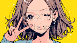 アイドルのように顔の横でピース＋ウィンクしている若い女性 | 3805971-14757