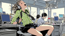 仕事中にあくびをしている若い女性