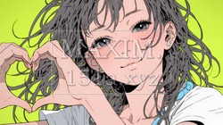 手指でハートサインを作っている若い女性