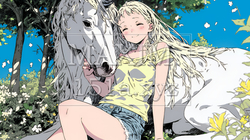 ユニコーンと若い女性 | 381955-13502