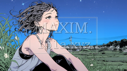 星空を眺めている若い女性