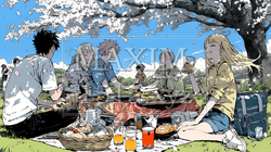 満開の桜の下で仲間たちと花見宴会 | 3830618-7358
