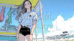 若い女性の海水浴場監視員（ライフガード）