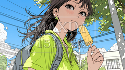 アイスキャンティを食べている若い女性 | 3839368-7714