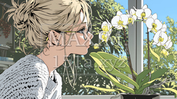 蘭の花と若い女性 | 3839582-11151