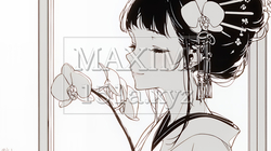 蘭の花と若い女性（シンプルな色使い）