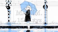 雨の日に傘をさして歩く若い女性（シンプルな色使い）｜