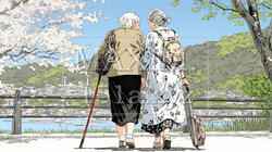 歳をとった二人の女性が連れ立って小旅行