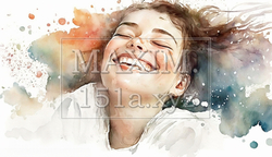 幸せそうな女性の笑顔の水彩画