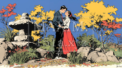 紅葉の公園でデートをしている若い男女のカップル｜3881429-16576