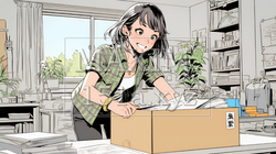 引っ越しの荷造り・荷解きをしている若い女性 | 3890321-14935