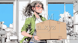 引っ越しの荷造り・荷解きをしている若い女性 | 3891419-14927