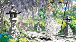 満開の藤の花の下を歩いている若い女性 | 3891972-7905