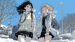 雪の日に友達と通学する女子高生 | 3903137-13072