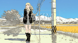 雪解けでぬかるんだ道を歩く若い女性 | 3904221-15001