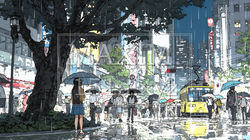 雨の中、黙々と通勤・通学をする人々 | 3916492-9252