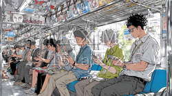 電車に乗車している全員がスマホをいじっている | 3924779-7276