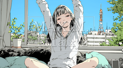 朝の目覚ましを止めて伸びをしている若い女性 | 3925109-15506