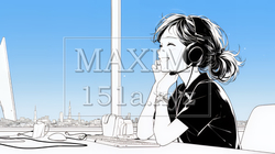 近代的なコールセンターのオフィスで働く女性オペレーター（シンプルな色使い）