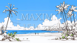 夏のビーチの風景（シンプルな色使い）