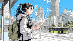 一人旅の旅先、街角で足を止めて道を確かめる若い女性
