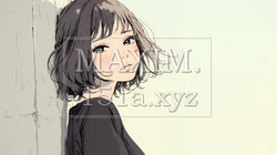 寂しそうに壁に寄りかかる女の子｜孤独と哀愁を感じる女性の人物イラスト｜6809629-18132