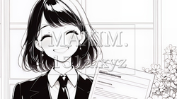 書類を確認するビジネスウーマン（シンプルな色使い） | 3987096-13190