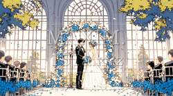 晴天の日のウェディングベルの鳴り響く中の結婚式 | 3990149-7229