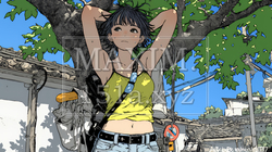 強烈な日差しでヘトヘト状態の女性（シンプルな色使い） | 3991153-11021