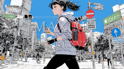 スマホの地図アプルを頼りに目的地に向かって歩いている女性：歩きスマホ | 3994113-12295