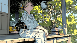浴衣姿で夕涼みをしている若い女性 | 3994353-16317