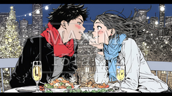 クリスマスディナーを楽しんでいる若いカップル | 4005071-13679