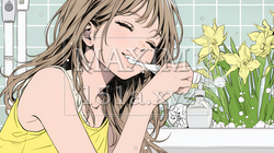洗面所で朝の歯磨きをする若い女性 | 4012497-16910
