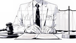 真剣な眼差しで書類に目を通しているビジネスパーソン（シンプルな色使い）（シンプルな色使い）