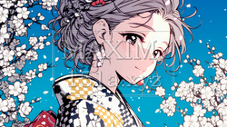 満開の梅の花と和服姿の若い女性 | 4034086-14732