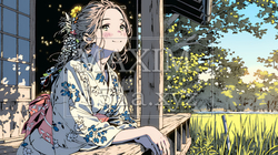 浴衣姿で夕涼みをしている若い女性 | 4035198-16308