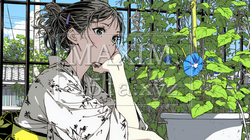 アサガオと浴衣姿の若い女性 | 4040968-9724