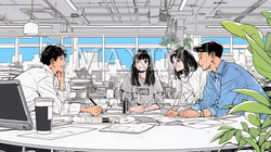 資料を見ながら打ち合わせをする会社員｜オフィスのビジネスミーティングイメージ | 4048341-17195