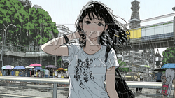 夏の急な雨でびしょ濡れの若い女性｜526568-9210