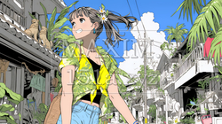 沖縄を一人旅している若い女性