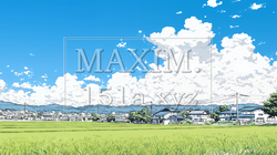 郊外の田園風景と夏空と入道雲