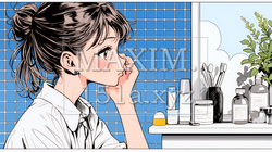 スキンケアを念入りに行う若い女性 | 4073960-15911