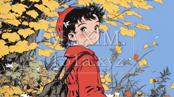 紅葉の小径を歩く少女｜427093-7337