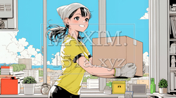 引っ越しの荷造り・荷解きをしている若い女性 | 4085716-14926